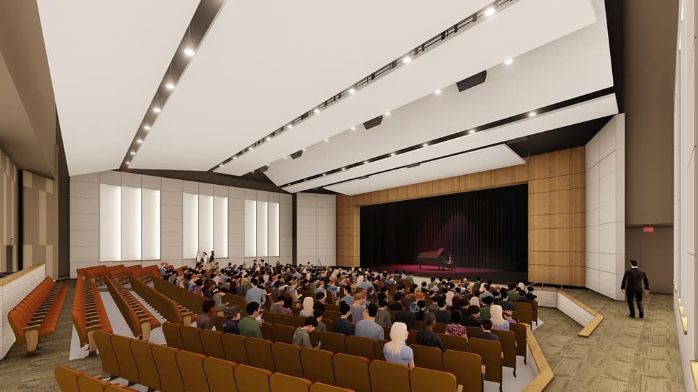 The school will feature an auditorium. (Renderings courtesy New Caney ISD)