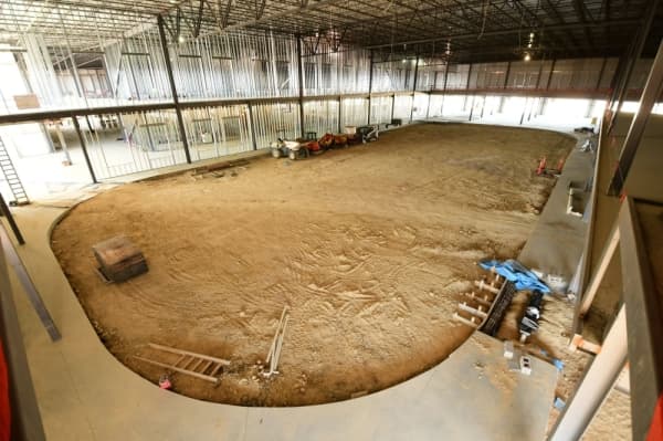 Work on one of two indoor hockey rinks at the Crossover is pictured. (Courtesy Multivista)