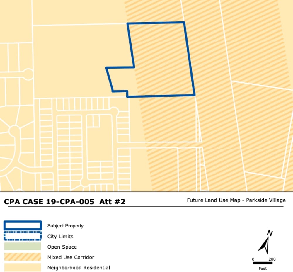 The current land-use plan has the area divided between neighborhood residential and mixed use. (Courtesy city of Leander)