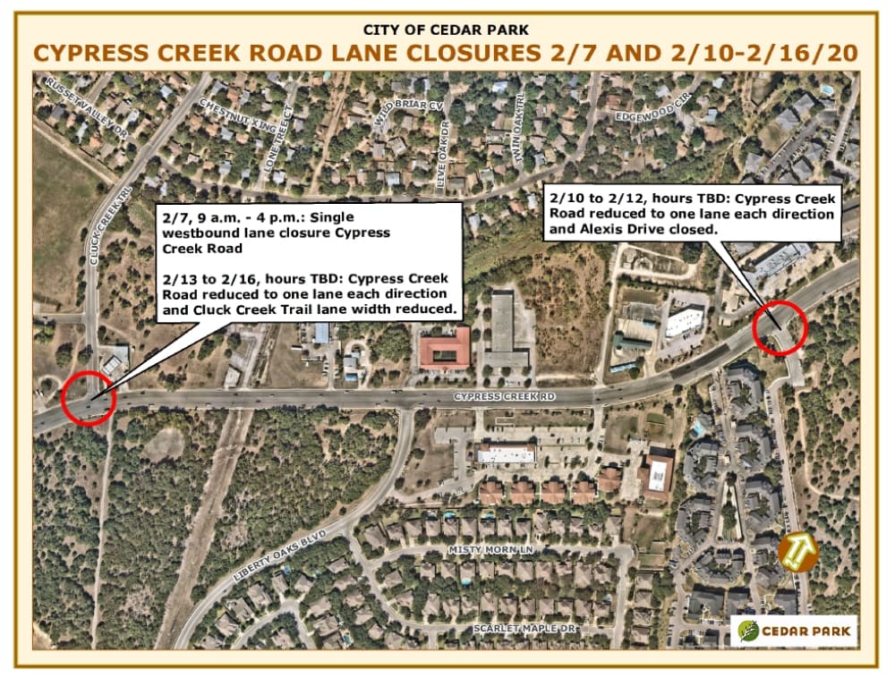 Water line repairs to cause lane reductions on Cypress Creek Road in Cedar Park
