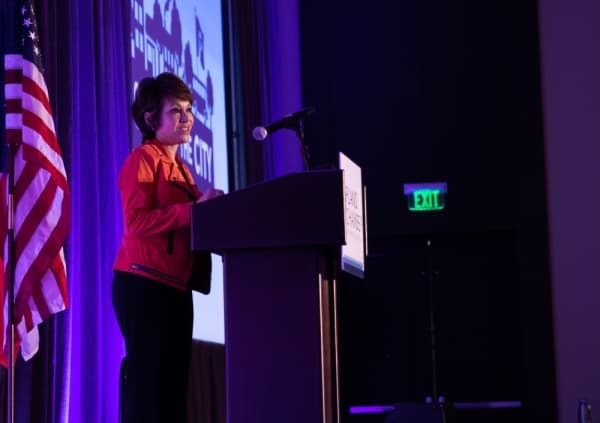 Lissa Smith spoke on her outlook and goals for the year as 2020 board chair and announced new board members for the Plano Chamber of Commerce. (Liesbeth Powers/Community Impact Newspaper)