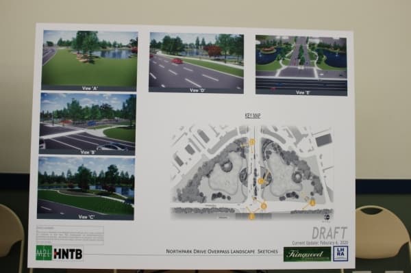 The draft designs also included two ponds on the north and south sides of the roadway—similar to the ponds on either side of Kingwood Drive. (Kelly Schafler/Community Impact Newspaper)