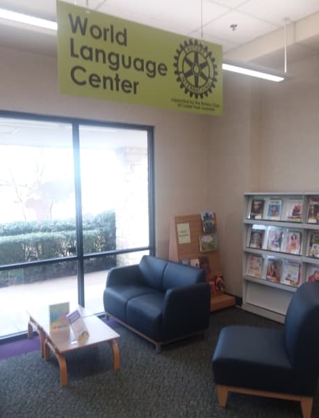 Cedar Park Public Library's World Language Center offers comfortable seating. (Brian Perdue/Community Impact Newspaper)