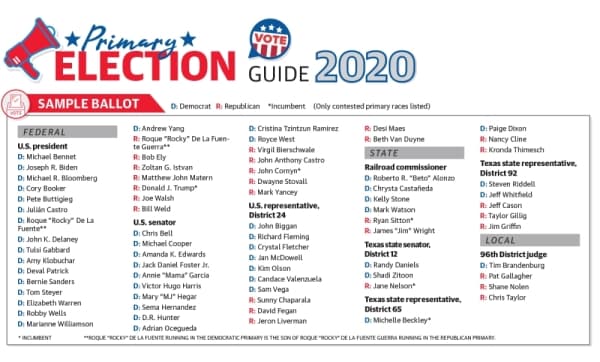 Primary Election Guide 2020: Grapevine, Colleyville, Southlake sample ballot and key dates for March election