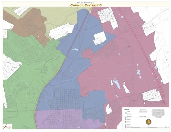 The Georgetown council members are elected from single-member districts. This map focuses on the District 6 portion of the city. (Courtesy city of Georgetown)