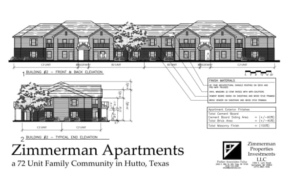 The current proposal, if approved, includes 72 affordable housing residential units. (Rendering courtesy city of Hutto)
