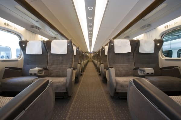 Texas Central officials announced interior plans Feb. 17 for the company's proposed high-speed train connecting Houston and Dallas. The Shinkansen trains in Japan will be customized for Texas with no middle seats and additional legroom, company officials announced. (Courtesy Texas Central)