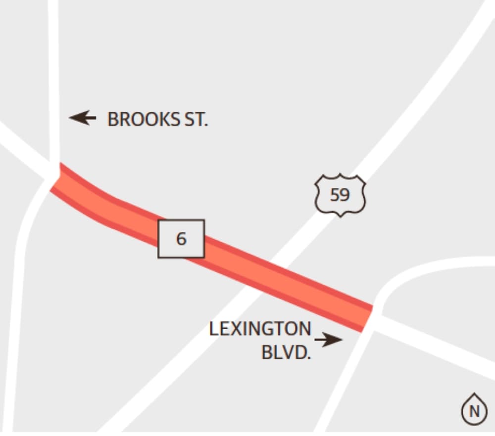 The project will widen Hwy. 6 from six to eight lanes between Lexington Boulevard and Brooks Street.
