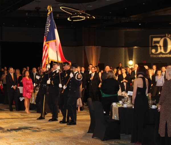 The Frisco Honor Guard presents the colors at the beginning of the Frisco Chamber of Commerce's Frisco Number Ones Gala on Feb. 21. (William C. Wadsack/Community Impact Newspaper)