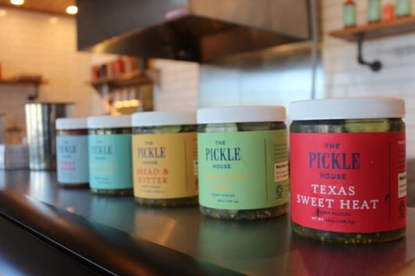 The Pickle House's homemade pickles include Texas Sweet Heat and other varieties. (Olivia Aldridge/Community Impact Newspaper)