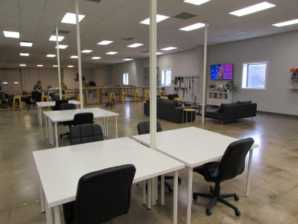 Work & Woof has seating for on-site coworking. (Photos by Nicholas Cicale/Community Impact Newspaper)