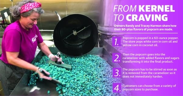 Tracey Harmon shares how popcorn is made. (Carrie Taylor/Community Impact Newspaper)