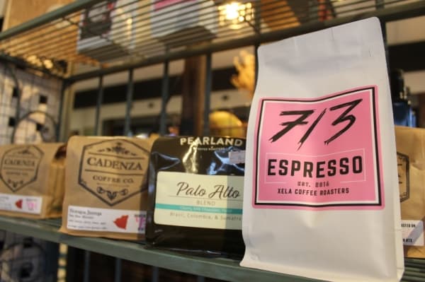 The shop carries locally roasted coffee. 