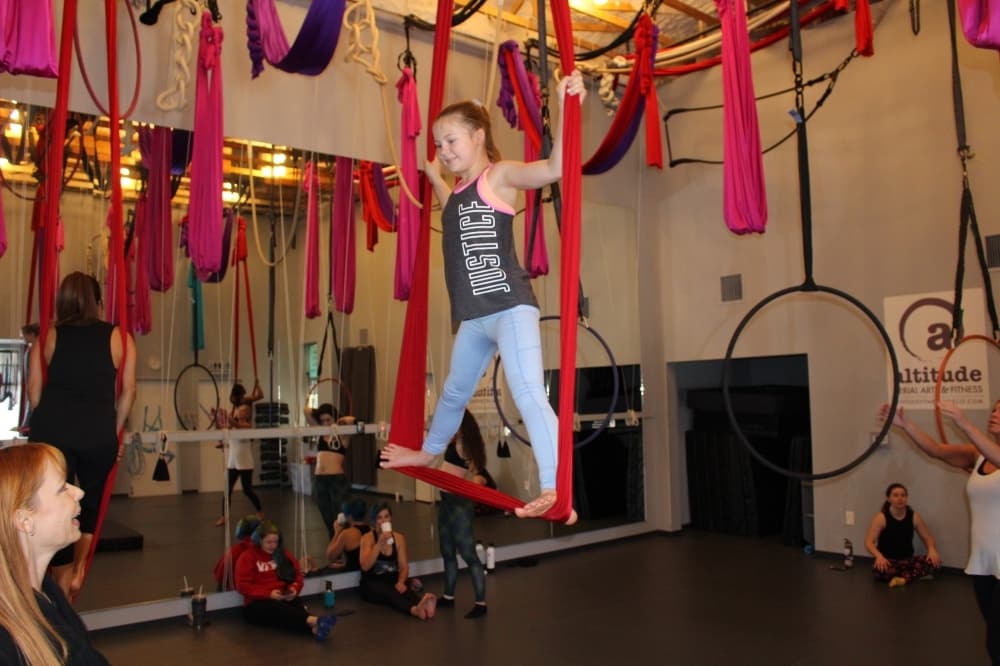 The children’s circus program for ages 7-12 lets participants work with silks, hammocks, ropes and Lyra hoops. (William C. Wadsack/Community Impact Newspaper)