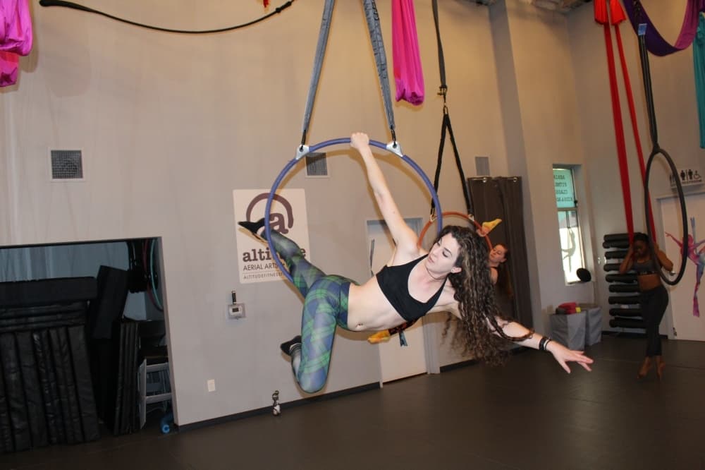 The Lyra hoop is a steel apparatus that resembles a hula hoop. (William C. Wadsack/Community Impact Newspaper)