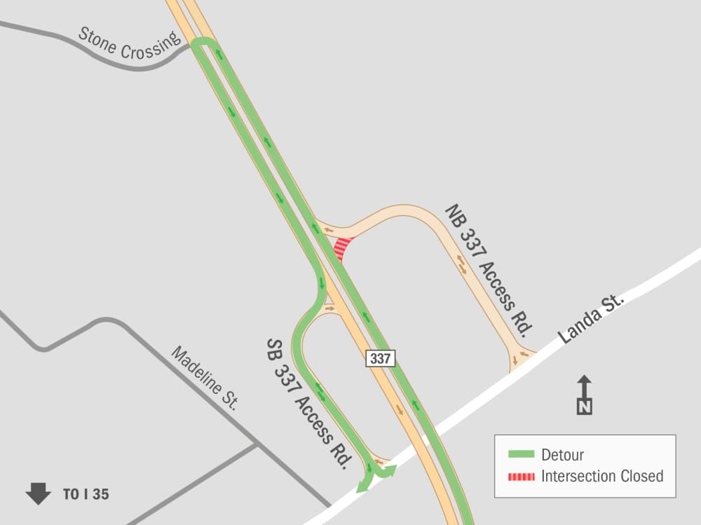 Northbound Loop 337 connector to Landa Street to be closed