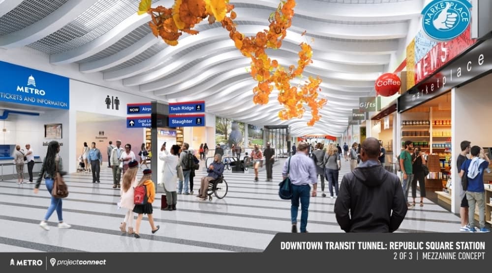 Renderings released by Capital Metro on March 9 show the vision for the inside of an underground rail station at Republic Square. (Courtesy Capital Metro)