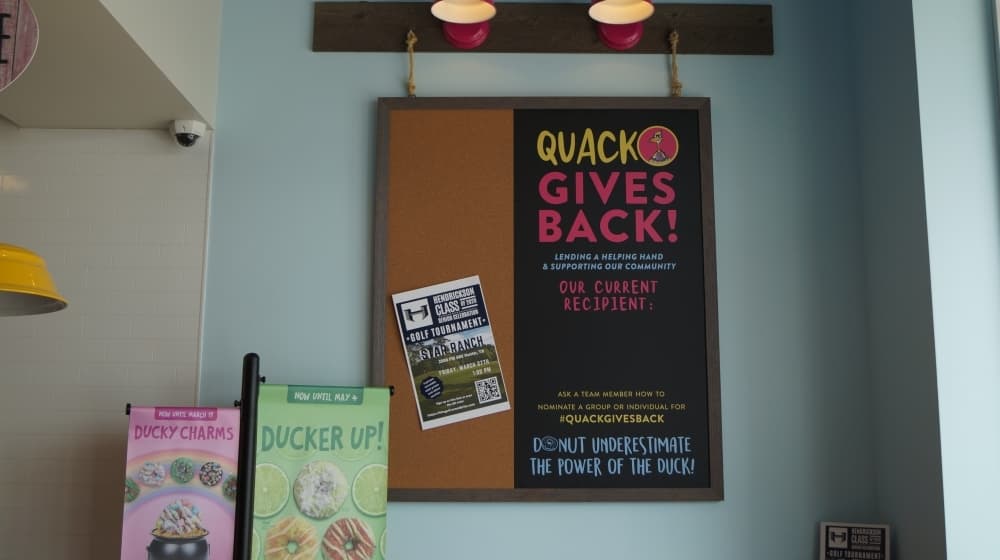 Duck Donuts partners with local organizations through Quack Gives Back as a way to immerse itself in its individual shops' communities. (Kelsey Thompson/Community Impact Newspaper)
