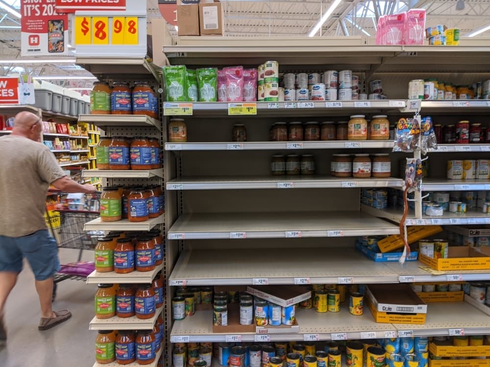 Some aisles at H-E-B locations in New Braunfels were empty on Friday, March 13. (Lauren Canterberry/Community Impact Newspaper)