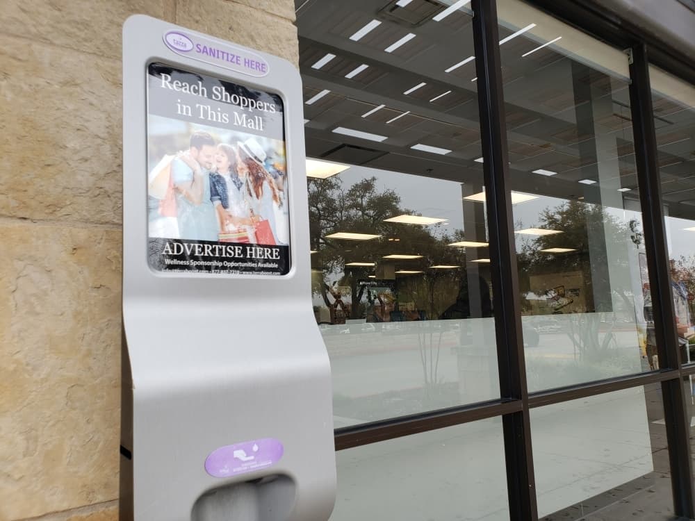 Wolf Ranch Town Center offers sanitation stations. (Ali Linan/Community Impact Newspaper)