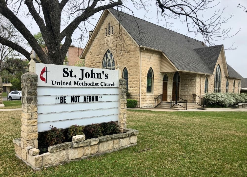 St. John's United Methodist Church in Georgetown shares a message with the community. (Sally Grace Holtgrieve/Community Impact Newspaper)