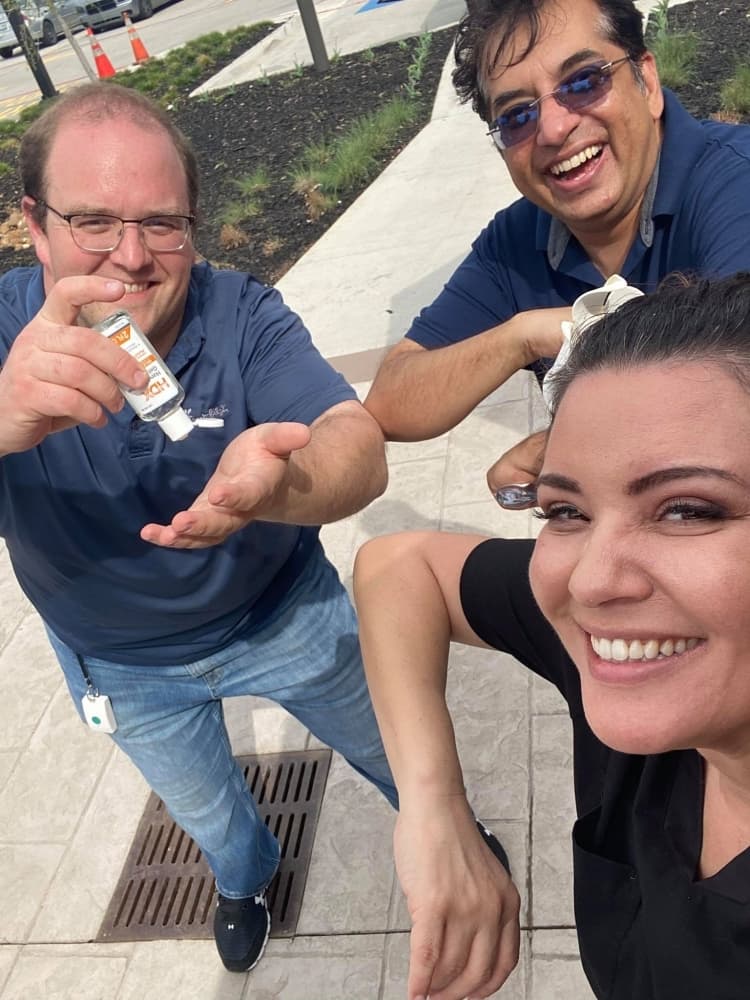 Joel Upton, Nirav Desai and Adrianne Hudson helped collect food and supplies for a senior living facility in Denton County on March 18 on behalf of the COVID-19 North Texas Relief group. (Courtesy Adrianne Hudson)