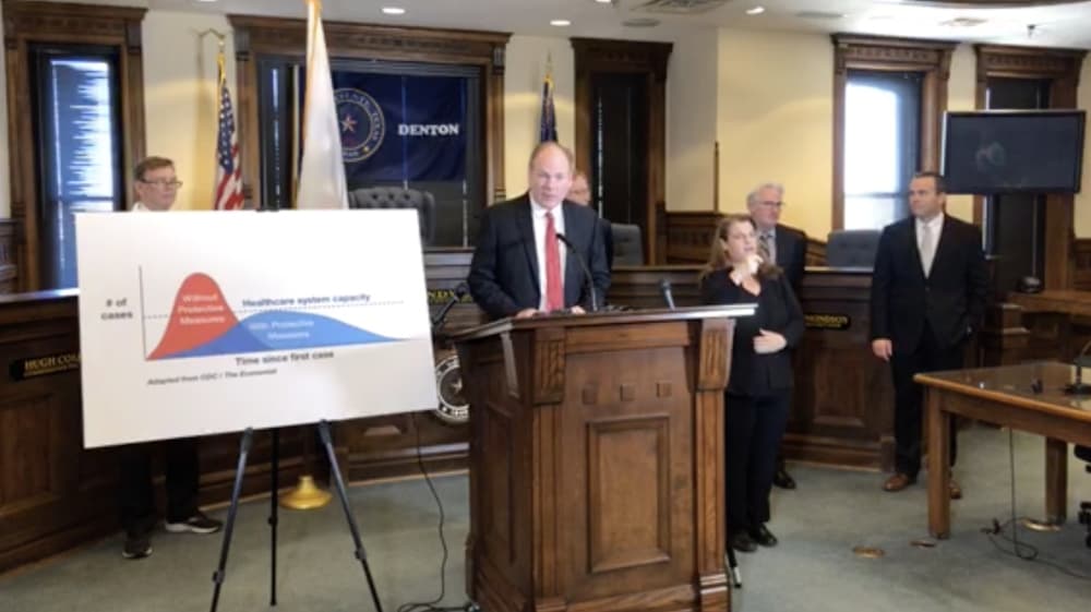 Denton County residents are ordered to stay at home as of 11:59 p.m. March 25 in an effort to slow the spread of the coronavirus. (Screenshot via Facebook Live)