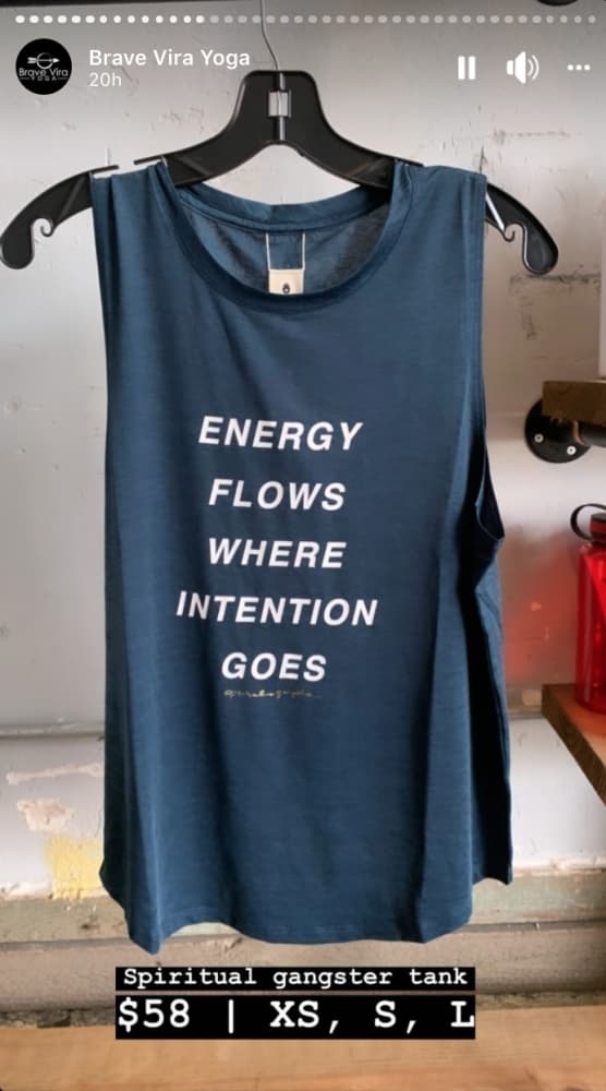 Brave Vira Yoga is using Facebook's story feature to post images of the products they have available for purchase. (Screenshot courtesy Brave Vira Yoga)