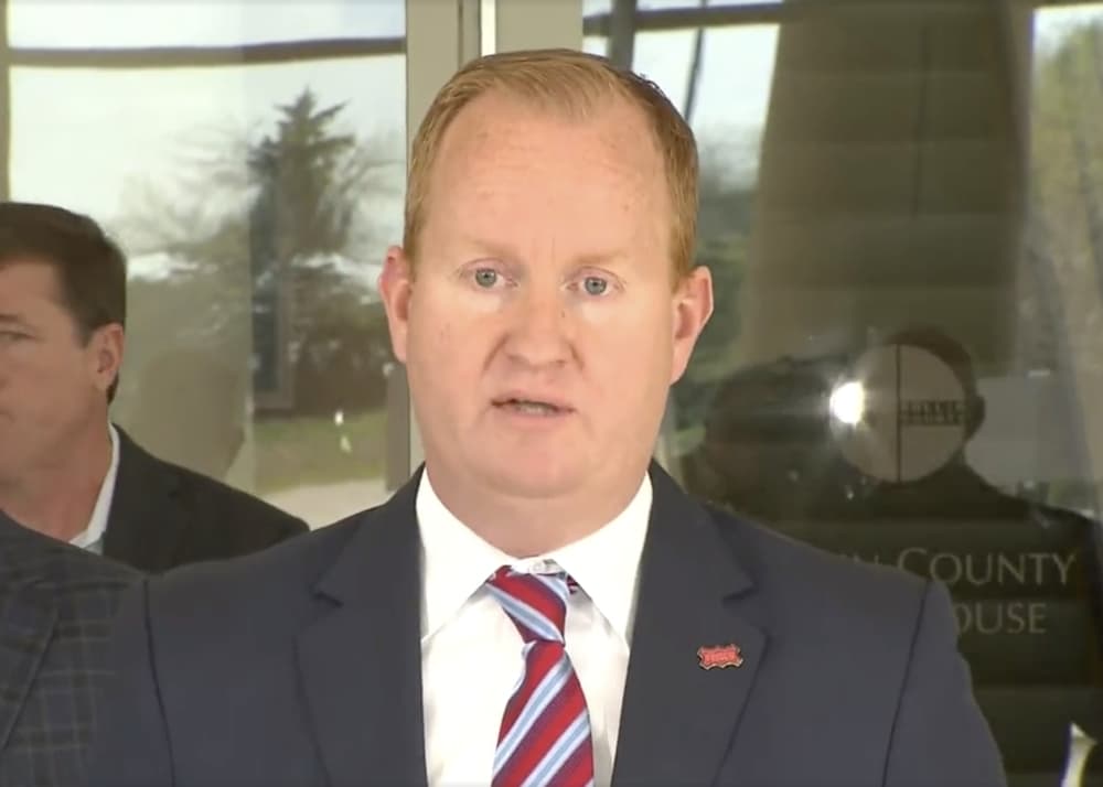 Frisco Mayor Jeff Cheney speaks during a news conference March 24 on Collin County's stay-at-home order for residents. (Screenshot courtesy of CBS DFW News)