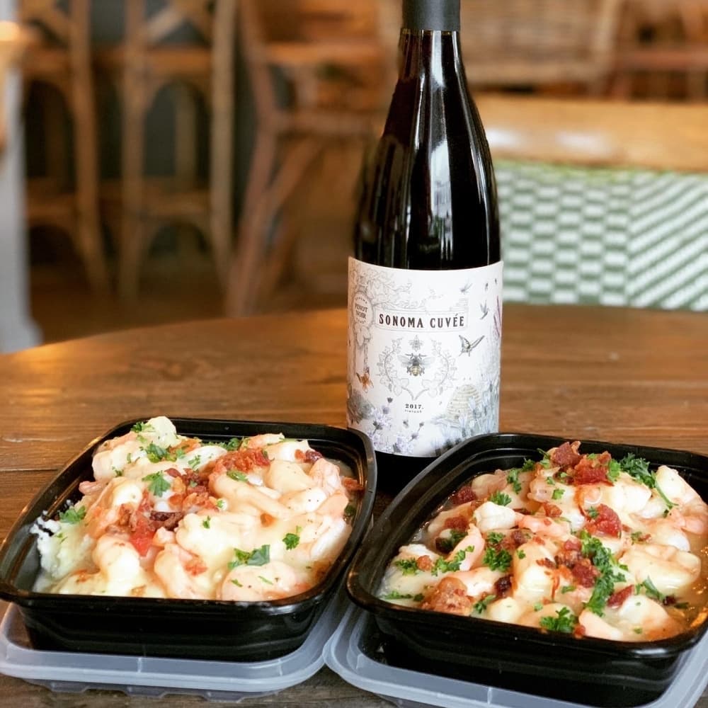 Shrimp and grits ($14) are served here in individual portion sizes. (Courtesy Mason & Dixie)
