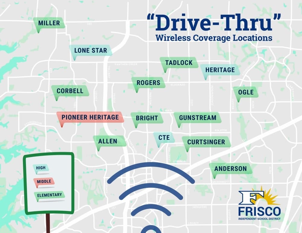 Frisco ISD is offering extended Wi-Fi coverage in some school parking lots to help students access their eLearning activities. (Courtesy Frisco ISD)
