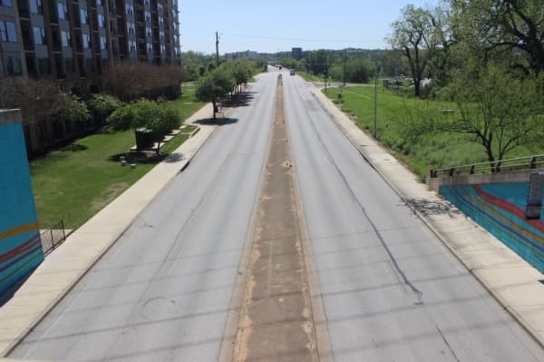 North Lamar Boulevard sits nearly empty March 25 after the city and county's stay-at-home orders took effect. (Christopher Neely/Community Impact Newspaper)