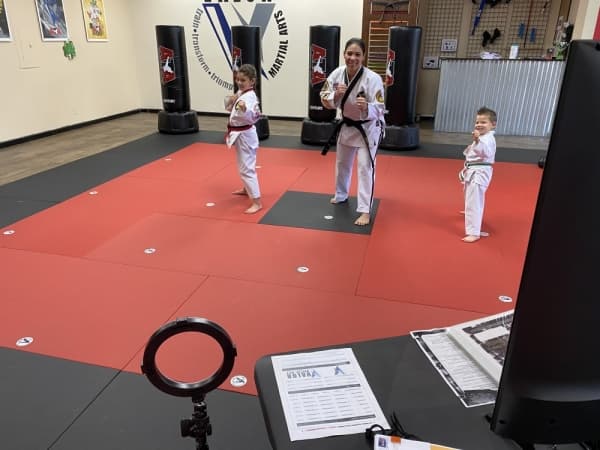 Adryn, Alexa and William Bertling teach an online class. (Courtesy Valor Martial Arts)