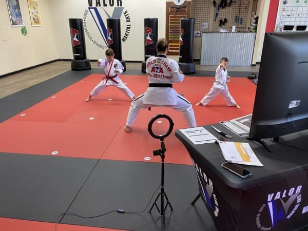 Adryn, Alexa and William Bertling teach an online class. (Courtesy Valor Martial Arts)