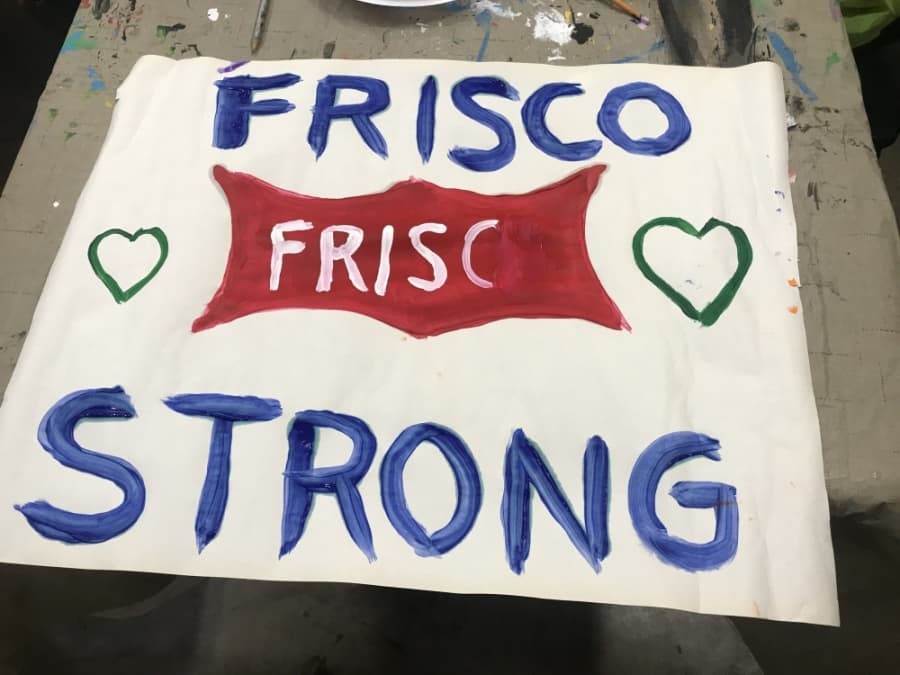 The Frisco Downtown Merchants Association members have helped spread signs with positive messages throughout The Rail District. (Courtesy Ed Mahoney)