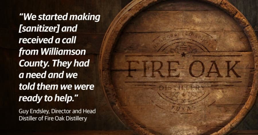 Fire Oak Distillery in Liberty Hill has produced nearly 600 gallons of sanitizer for Williamson County first responders, community