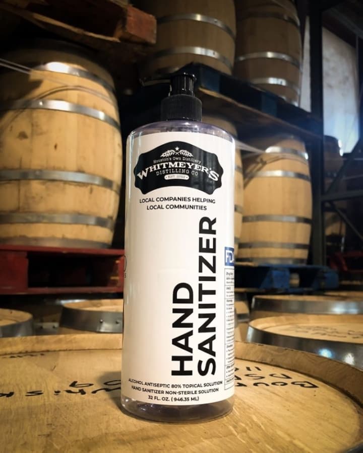 The distillery will continue to distribute free 32-ounce bottles of hand sanitizer Mon.-Sat., from 10 a.m. to 9 p.m., until further notice. (Courtesy Whitmeyer's Distilling Co.) 