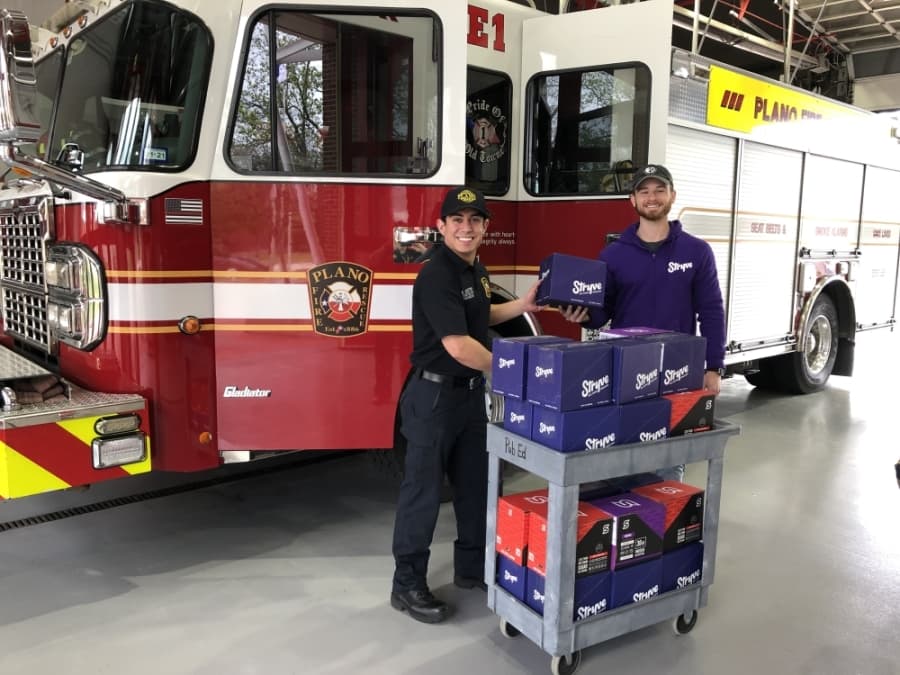 Cody Duffy, field marketing manager for Stryve Biltong Snacks, donated 24 boxes of snacks to Plano Fire-Rescue on March 31. (Courtesy Plano Fire-Rescue)