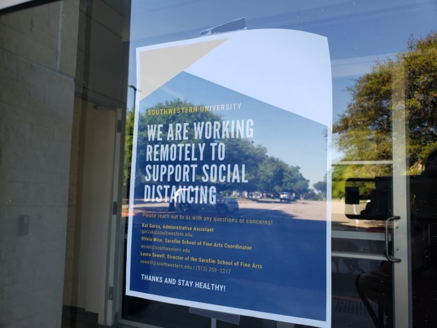 Southwestern University buildings were closed April 1 after sending students home to finish the semester through distance learning. (Ali Linan/Community Impact Newspaper)