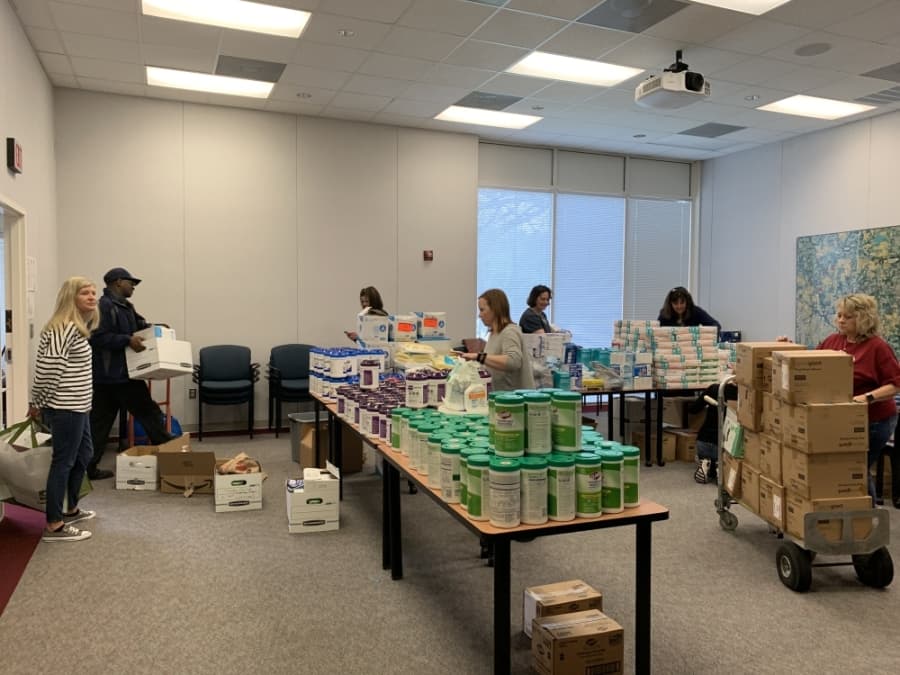Health department staff was asked to bring all supplies to the central office to evaluate how much they could donate. (Courtesy McKinney ISD)