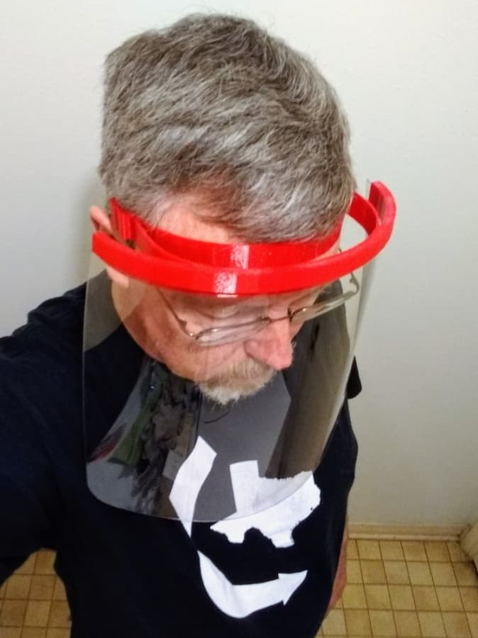 Rippetoe modeled one of the facial guards his team has produced this spring. (Courtesy Scott Rippetoe)