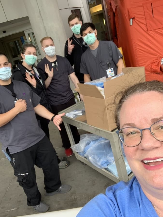 Amy Taldo grabbed a selfie while dropping off medical equipment that the GCISD Health Department donated to the John Peter Smith Clinic of Grapevine. (Courtesy Amy Taldo)