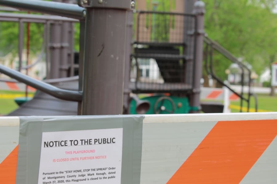 The playground in Cedar Brake Park in Montgomery is closed as of April 3. (Andy Li/Community Impact Newspaper)