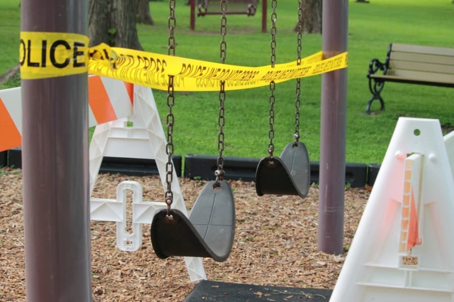 The playground in Cedar Brake Park in Montgomery is closed as of April 3. (Andy Li/Community Impact Newspaper)