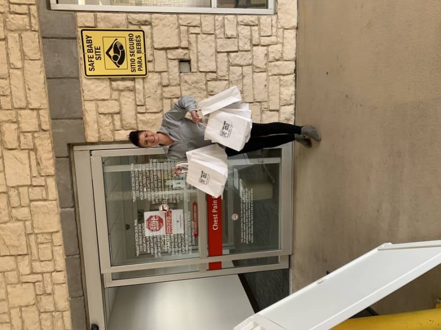 Two Men and A Truck’s Shannon Arnold donated gift bags to Baylor Scott & White Medical Center–Centennial in Frisco on April 3. (Courtesy Two Men and A Truck)