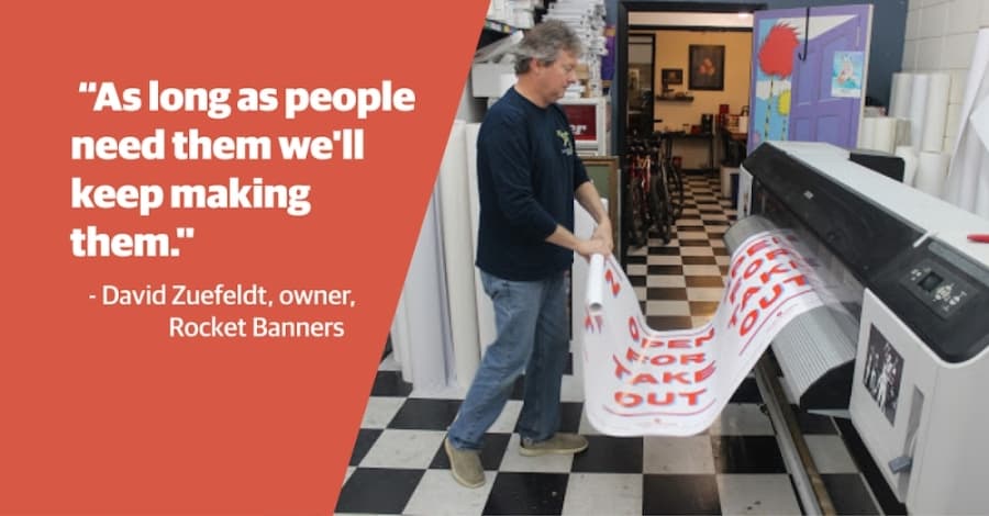 'OPEN FOR TAKEOUT': With Austin's restaurants in survival mode, one local sign shop is helping get out the message