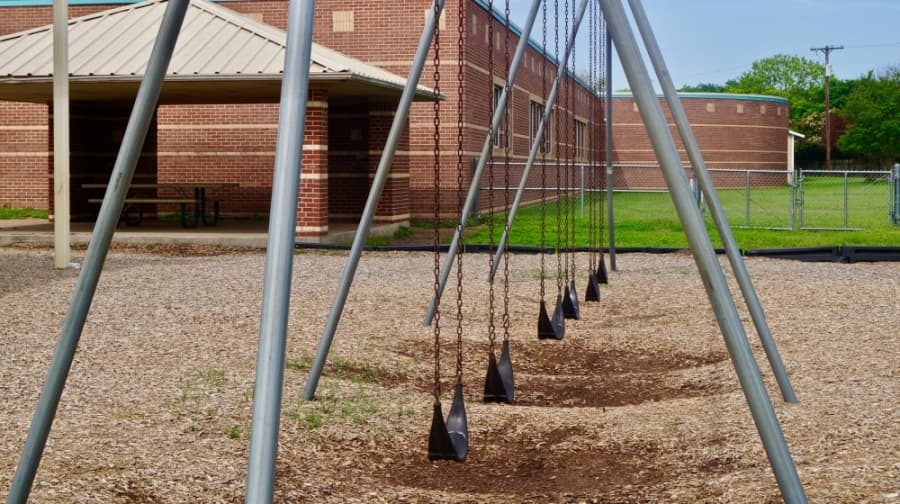 Brookhollow Elementary School's playground is pictured here in mid-morning on a Tuesday, when children would typically be in school. (Kelsey Thompson/Community Impact Newspaper)