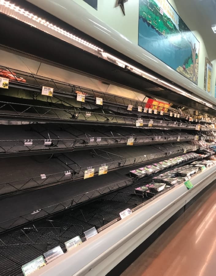 Randalls in West Lake Hills experience empty shelves March 16. (Amy Rae Dadamo/Community Impact Newspaper)