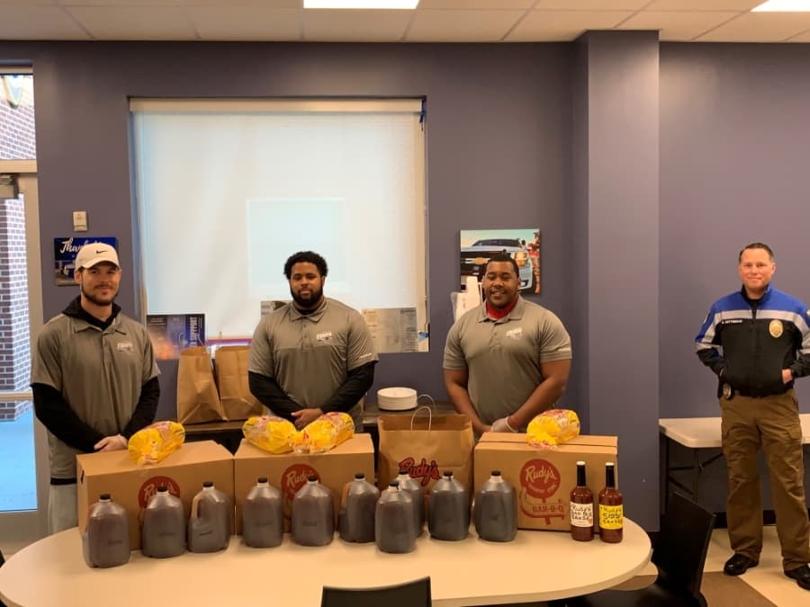Frisco Fighters players and staff members delivered 100 catered meals to the Frisco Police Department for lunch on April 13. (Courtesy Frisco Fighters)