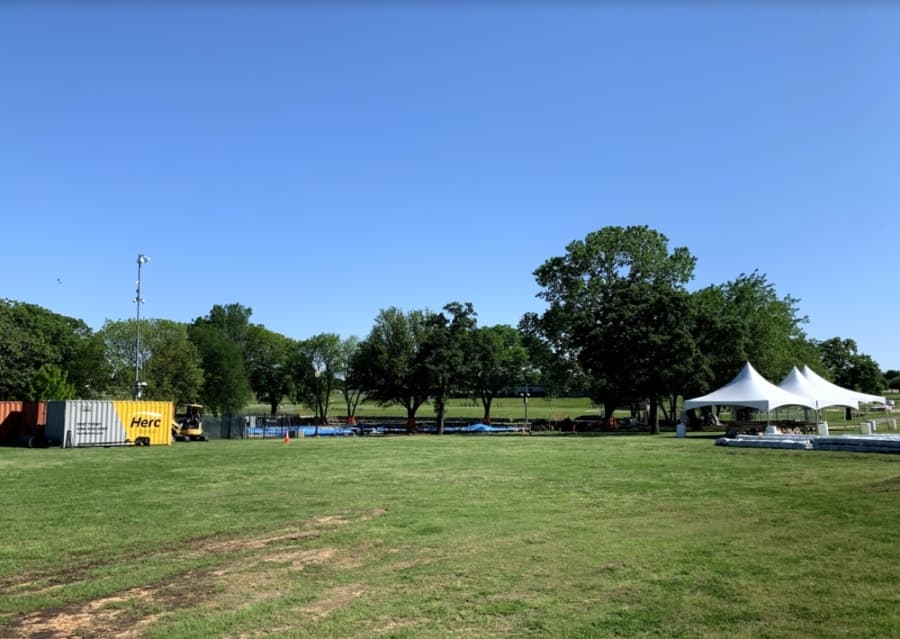 Before stay-at-home orders were issued by state and local governments in response to the COVID-19 outbreak, the city of Highland Village prepared the Kids Kastle construction site for a series of community build days. (Brian Pardue/Community Impact Newspaper)